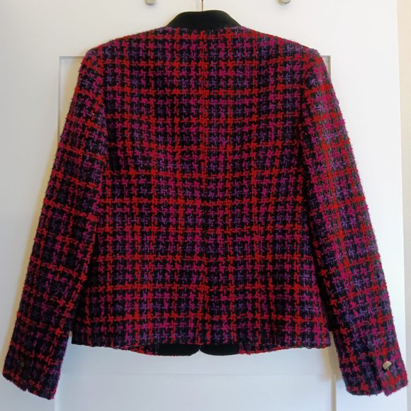 KASPER Chanel Style Black, Red, Purple Tweed Houndstooth Wool Blazer - Picture 2 of 5